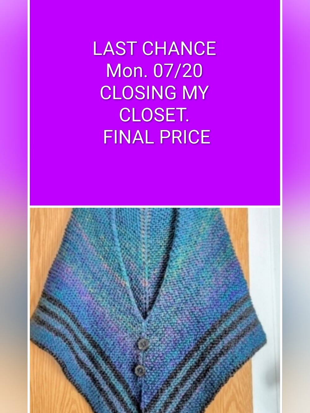 Blue-Purple Knit Shawl Cardigan with Button Front